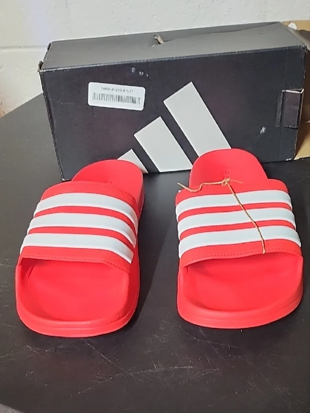 adidas Shower Red Slide Sandals with White Stripes